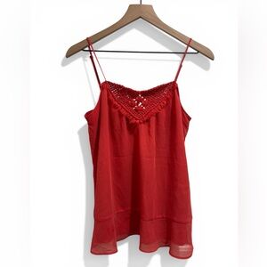 Banana Republic Pink Red Coral Macrame Embellished Cami Tank Top - Size Small